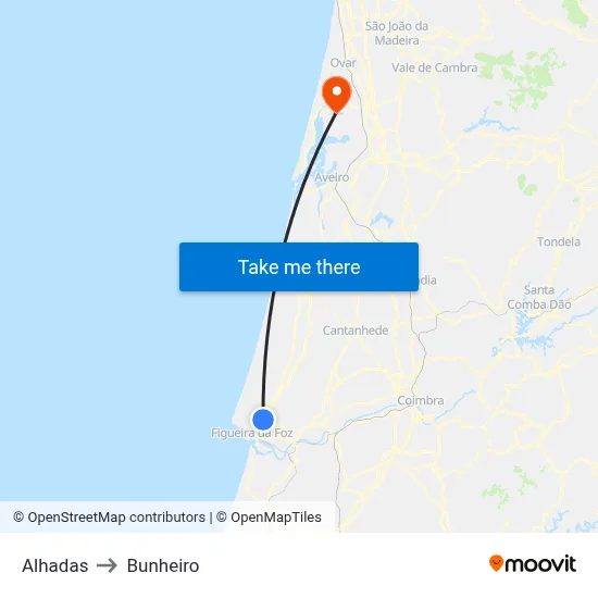 Alhadas to Bunheiro map