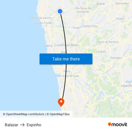 Balazar to Espinho map