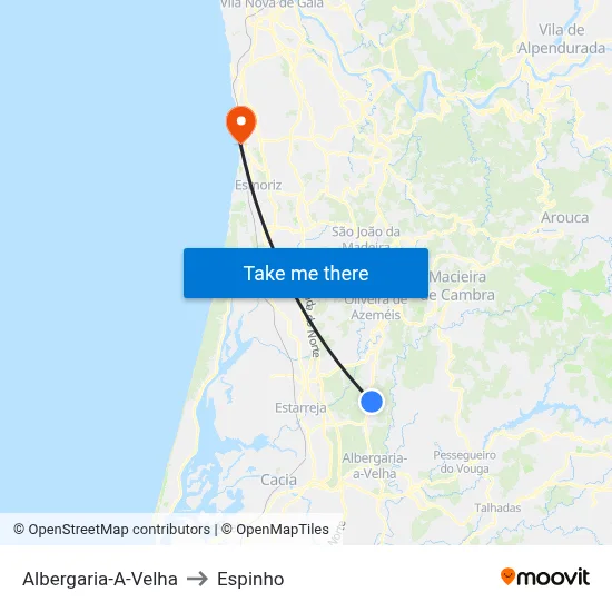 Albergaria-A-Velha to Espinho map