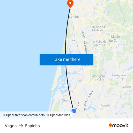 Vagos to Espinho map