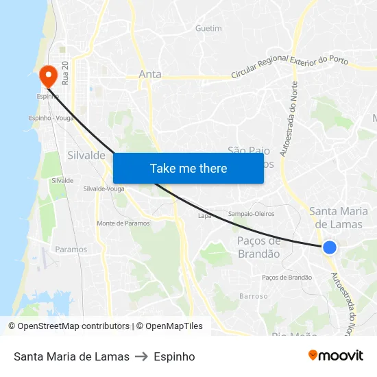 Santa Maria de Lamas to Espinho map
