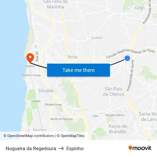Nogueira da Regedoura to Espinho map
