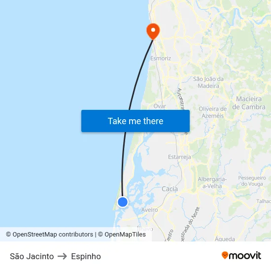 São Jacinto to Espinho map