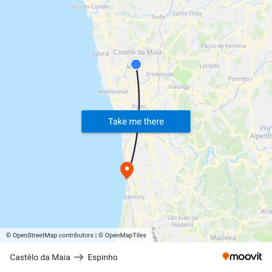 Castêlo da Maia to Espinho map