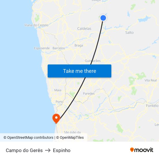 Campo do Gerês to Espinho map
