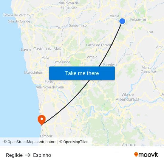 Regilde to Espinho map