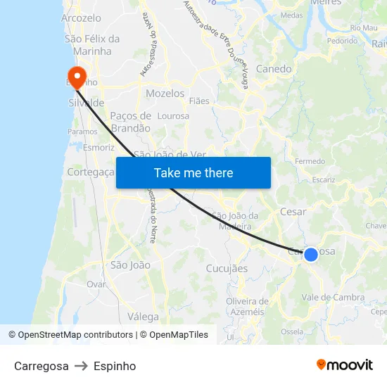 Carregosa to Espinho map