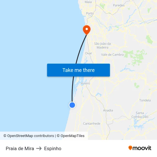 Praia de Mira to Espinho map