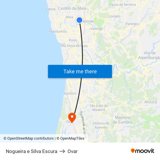 Nogueira e Silva Escura to Ovar map