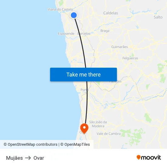 Mujães to Ovar map