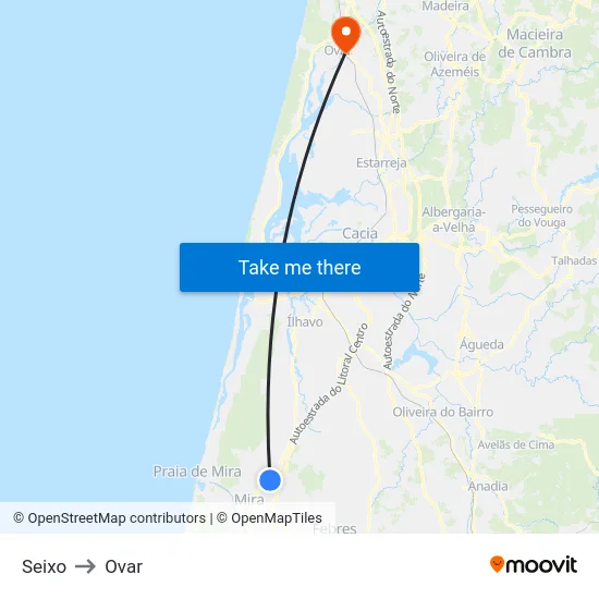 Seixo to Ovar map