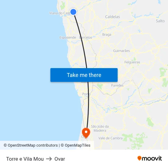 Torre e Vila Mou to Ovar map