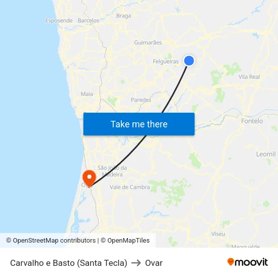 Carvalho e Basto (Santa Tecla) to Ovar map