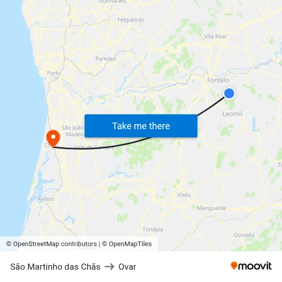 São Martinho das Chãs to Ovar map