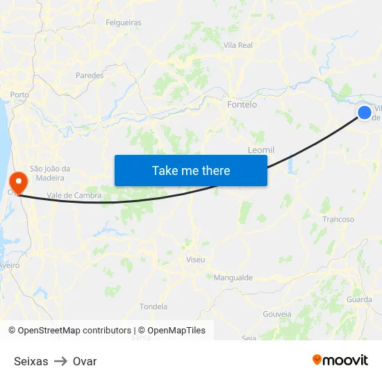 Seixas to Ovar map