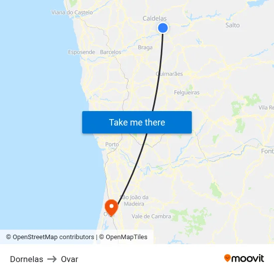 Dornelas to Ovar map
