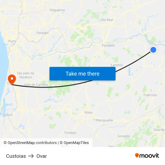 Custoias to Ovar map