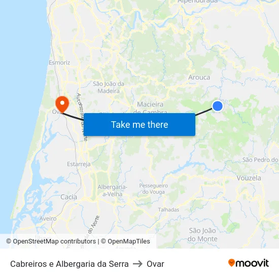 Cabreiros e Albergaria da Serra to Ovar map