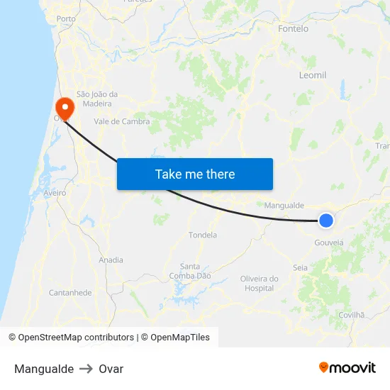 Mangualde to Ovar map