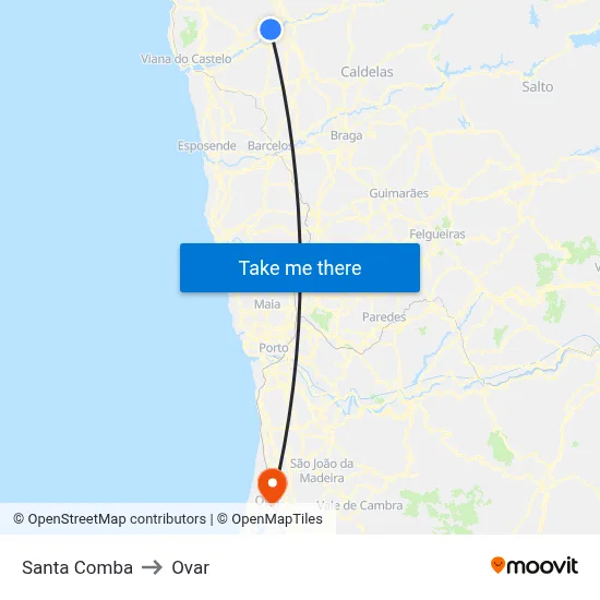 Santa Comba to Ovar map