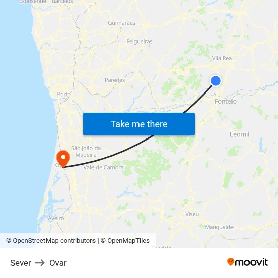 Sever to Ovar map