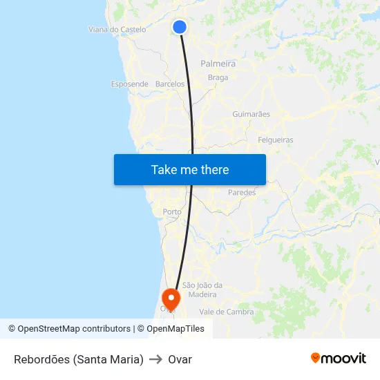 Rebordões (Santa Maria) to Ovar map