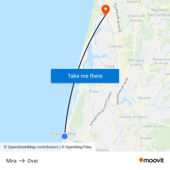 Mira to Ovar map