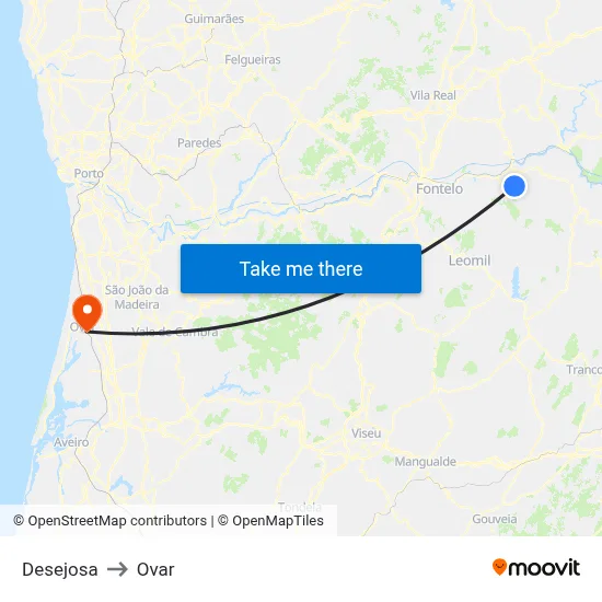 Desejosa to Ovar map