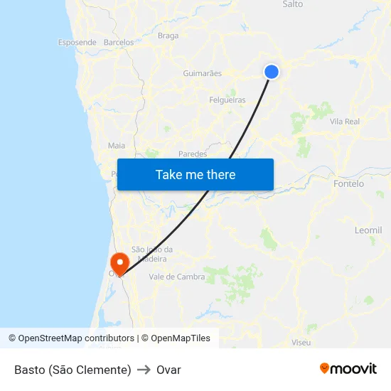 Basto (São Clemente) to Ovar map