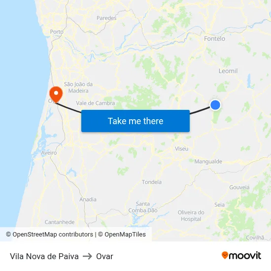 Vila Nova de Paiva to Ovar map