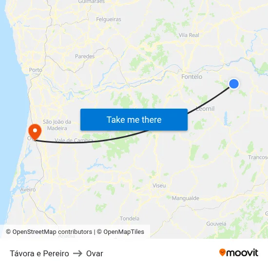 Távora e Pereiro to Ovar map