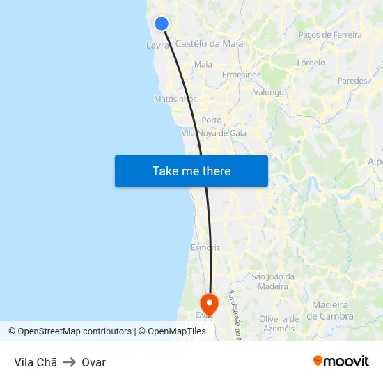 Vila Chã to Ovar map