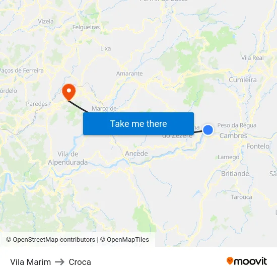 Vila Marim to Croca map