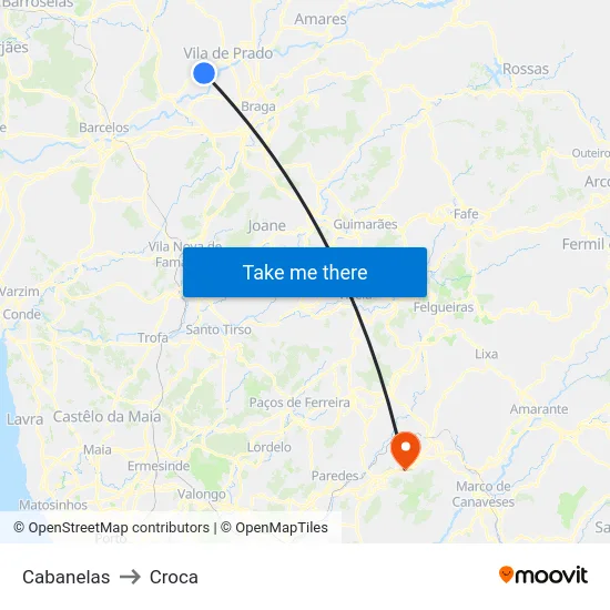 Cabanelas to Croca map