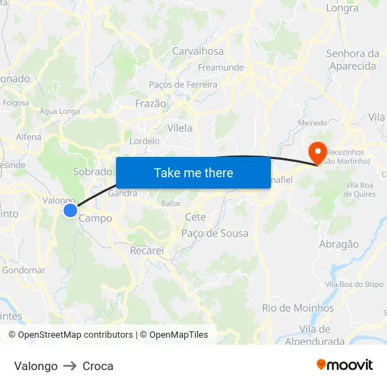 Valongo to Croca map