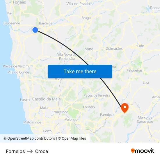 Fornelos to Croca map