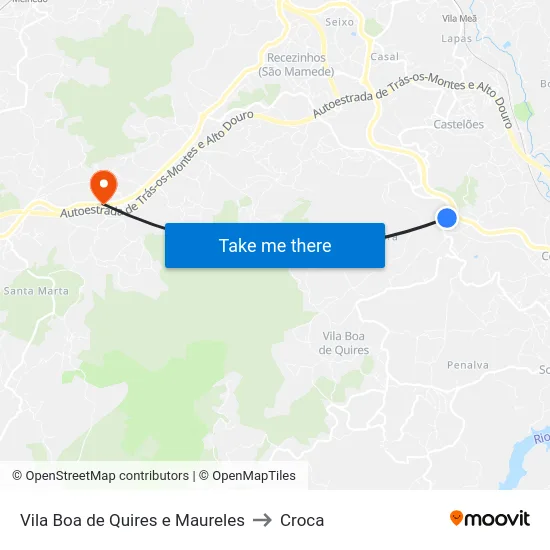Vila Boa de Quires e Maureles to Croca map