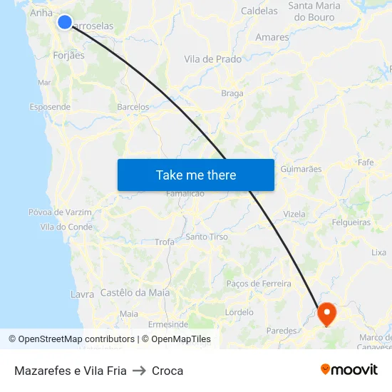 Mazarefes e Vila Fria to Croca map