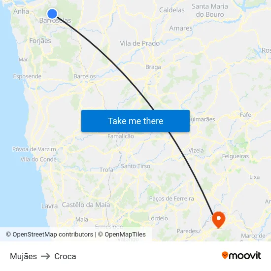 Mujães to Croca map