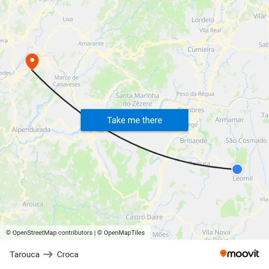 Tarouca to Croca map