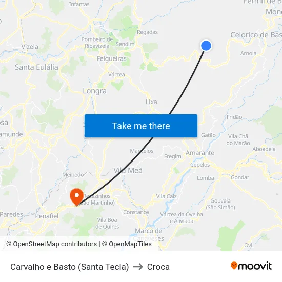 Carvalho e Basto (Santa Tecla) to Croca map