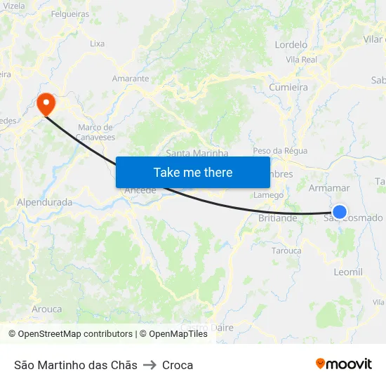 São Martinho das Chãs to Croca map