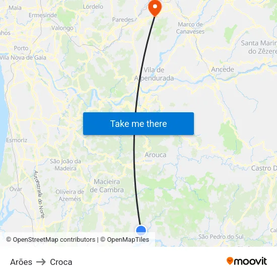 Arões to Croca map