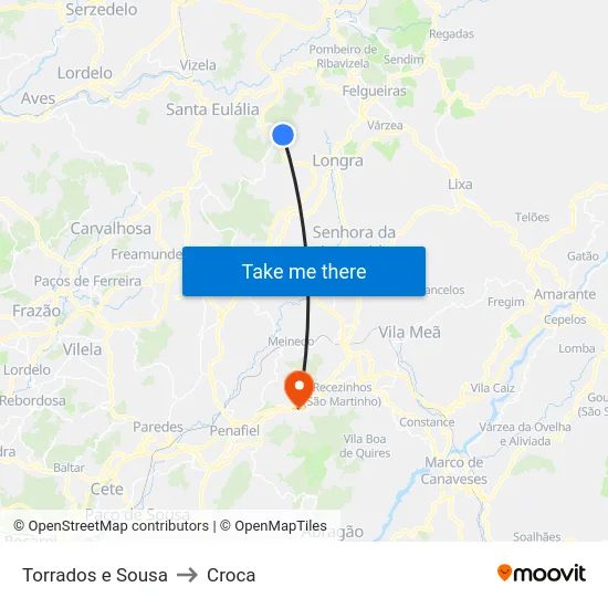 Torrados e Sousa to Croca map