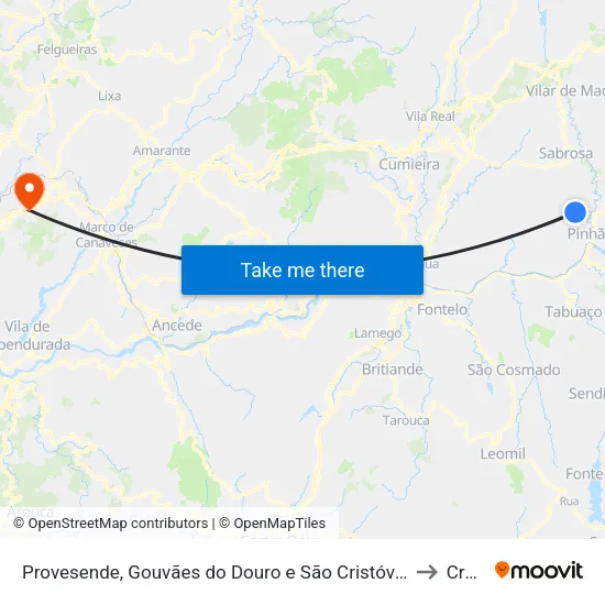 Provesende, Gouvães do Douro e São Cristóvão do Douro to Croca map