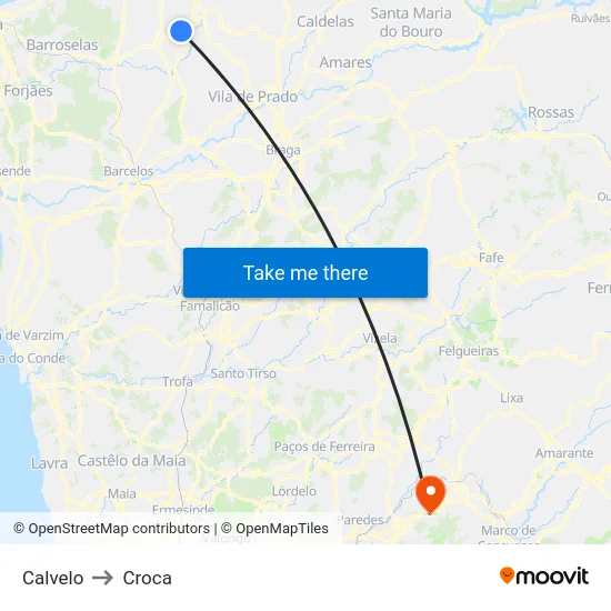 Calvelo to Croca map