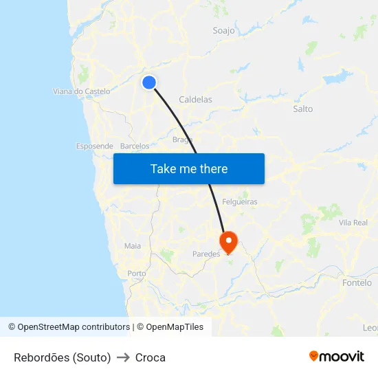 Rebordões (Souto) to Croca map