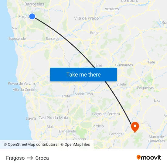 Fragoso to Croca map