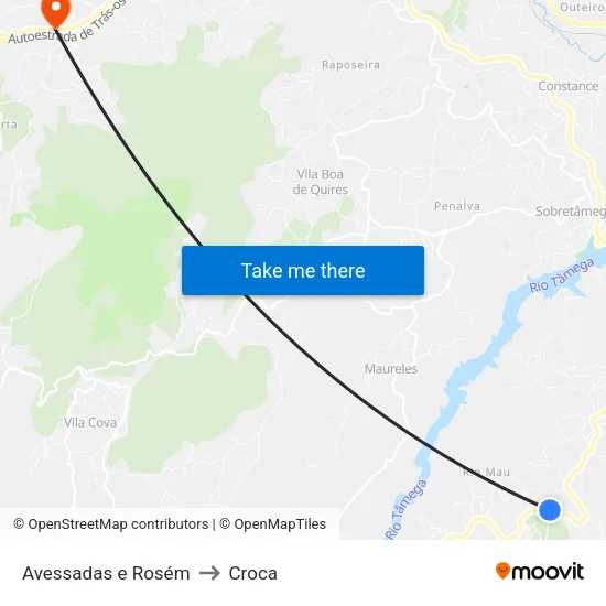 Avessadas e Rosém to Croca map