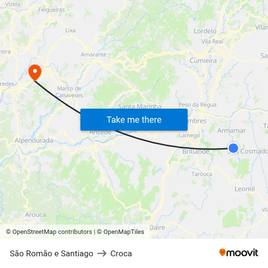 São Romão e Santiago to Croca map